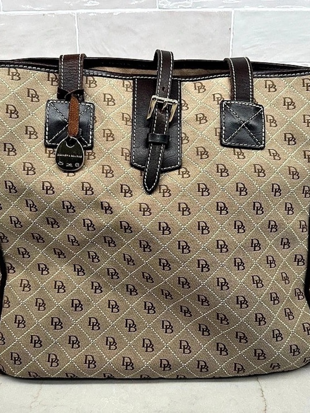 Dooney & Bourke Monogram Print Large Tote in Brown & Beige - EUC